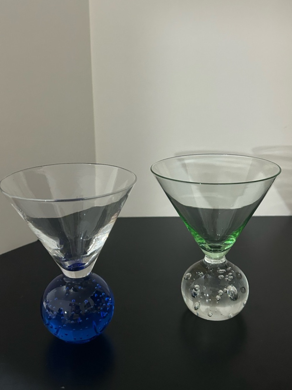 Vintage Green and Blue Bubble Cocktail Glasses